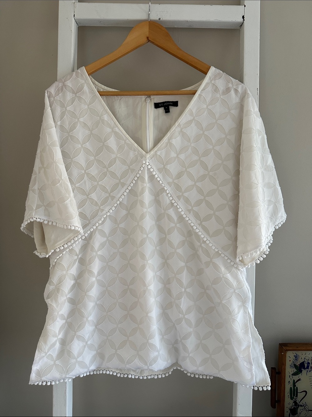 St. John Flutter Silk Blend Sleeve Blouse Top